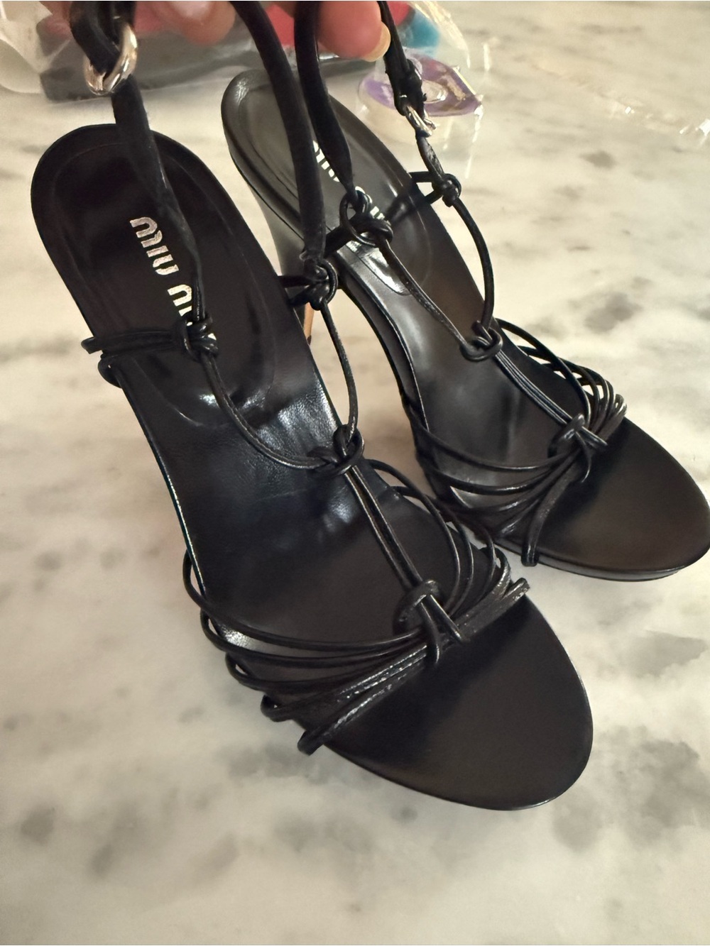 Miu Miu Black Strappy Knot-Detail High Heel Sandals